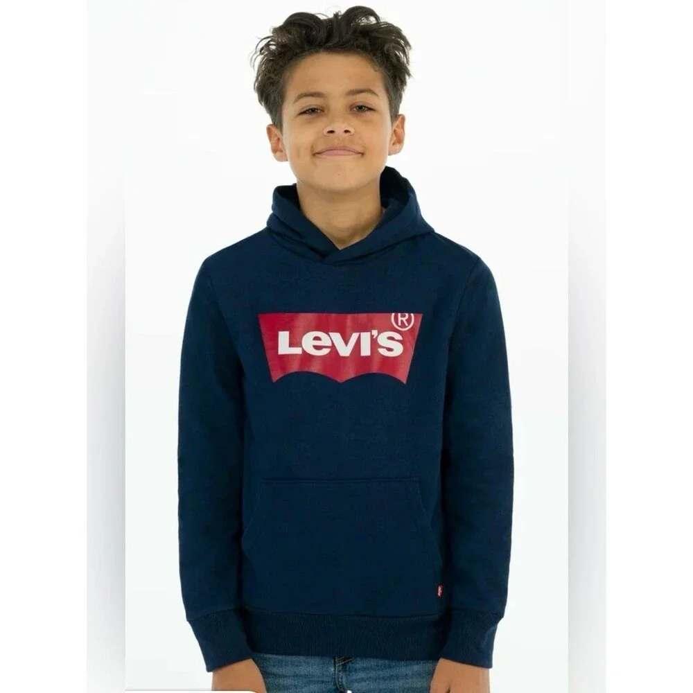 Levi's Men's Dark Blue Hoodie with Red Logo #1029
